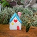 Little clay house Turquoise Roof terrarium Ceramic glazed Miniature with a heart and chimney