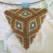 Peyote Triangle Pendant in Brown, Amber and Sapphire Beadwoven Handmade Choker Seed Bead Beadwork