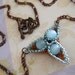 Beaded Peyote Triangle and Copper Chain Necklace Beadwoven Blue Amber Brown Beaded Seed Bead Handmade