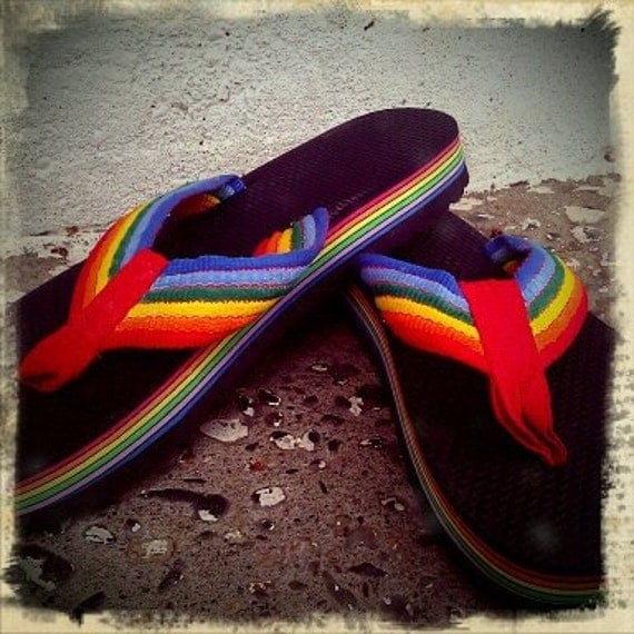 retro 80s rainbow flip flops