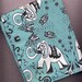 Linen Cotton Tea-towel.Good Luck Elephants in Turquoise. Original Art Work of Mine)