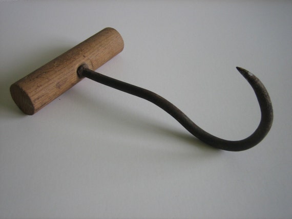 Vintage Antique Forged Hay Hook Wood Handle Farm Tool SALE SALE SALE