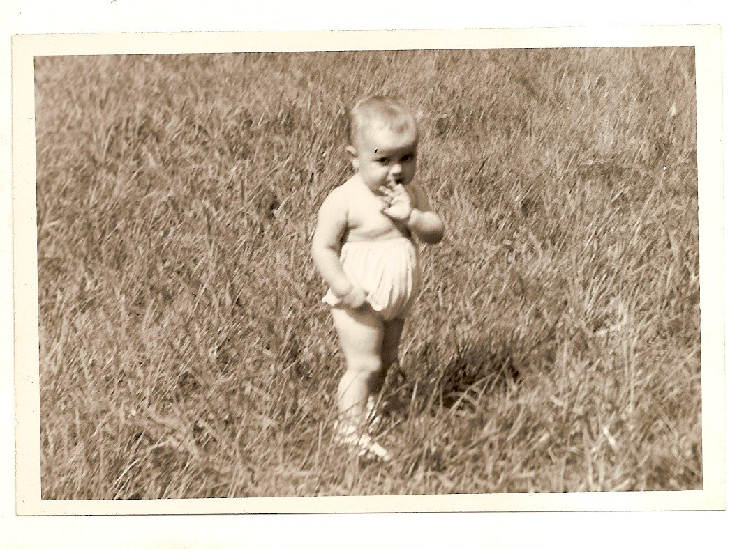 Vintage Photo Baby Rubber Pants Yard Fingers Mouth