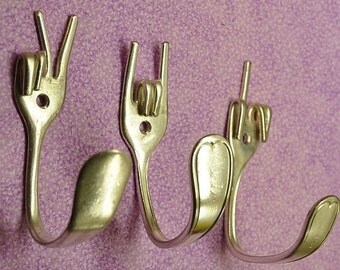PEACE x FORK you x ROCK on Special Collector set 3 Silverware Coat Hooks