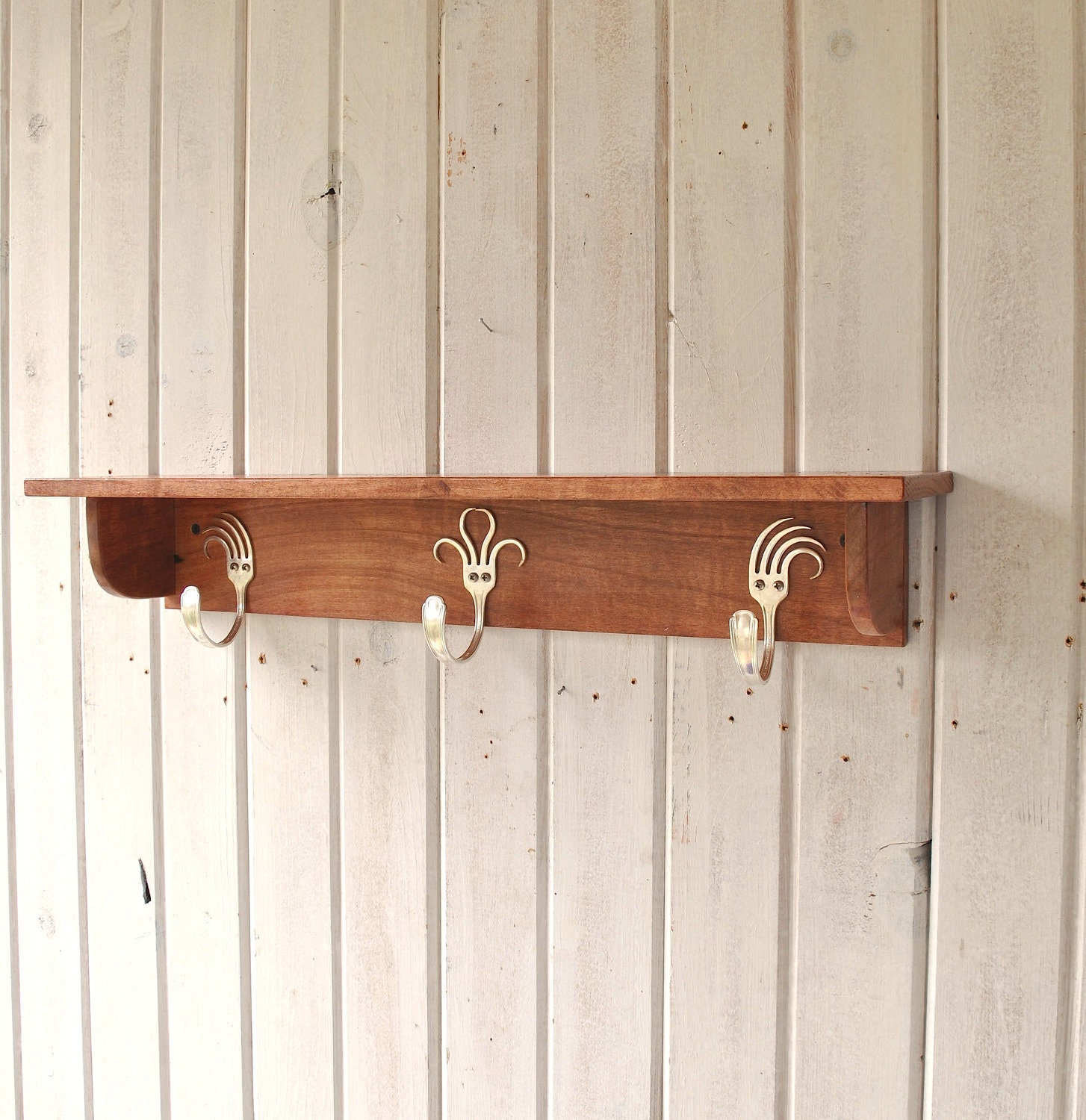 Forks Coat Rack Shelf Cherry Finish