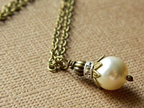 Items similar to Antique Luxe Necklace - Swarovski Pearl and Antique ...