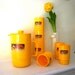 Rubbermaid 1979 with tags bright yellow pitcher and 6 glasses