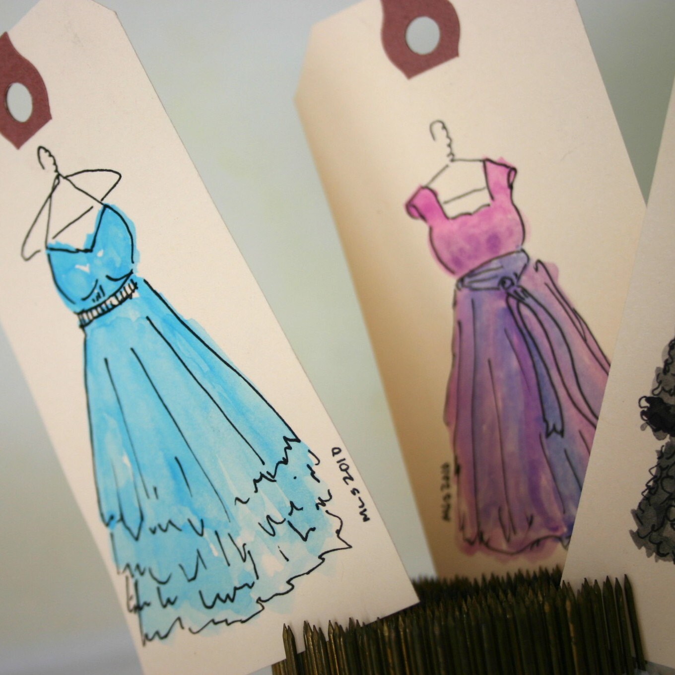 set of 3 handpainted dress tags