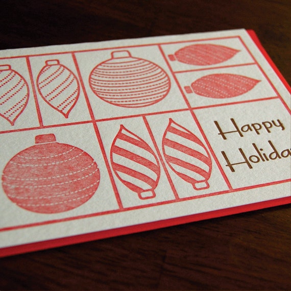 Items similar to Holiday Ornaments letterpress, folded cards, SET of 6