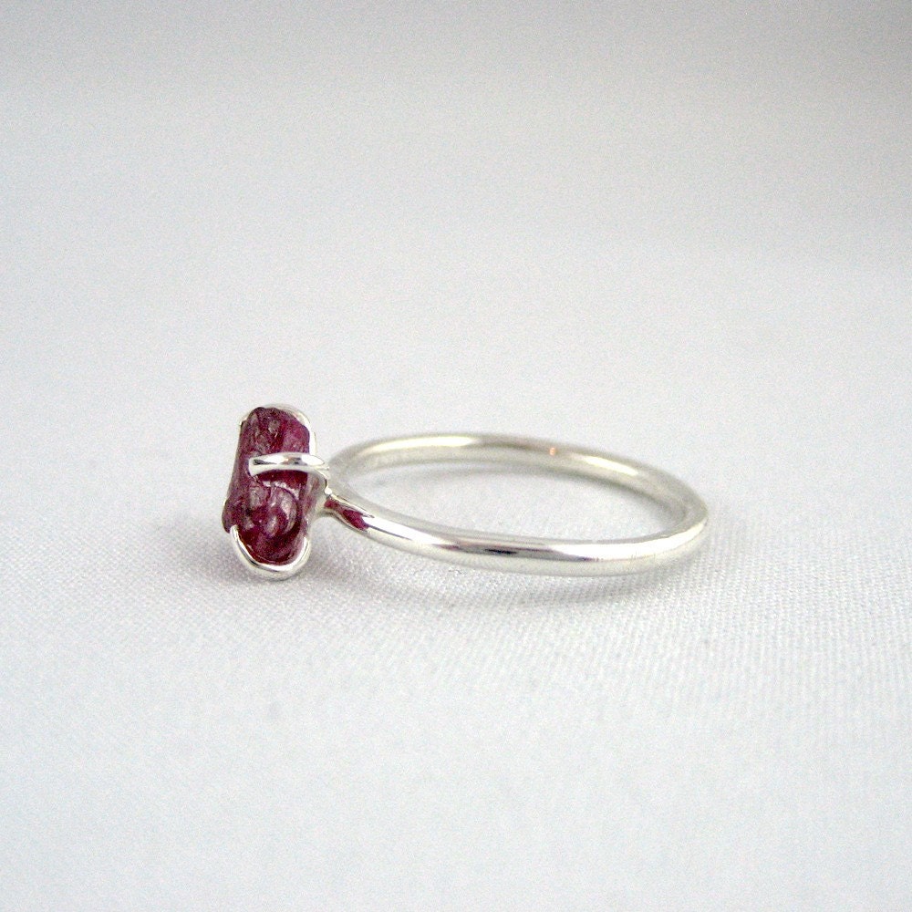 Raw Red Ruby Ring Sterling Silver Solitaire Artisan