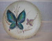 Butterfly Wall Hung Platter\/Signed Vintage Mid Century Modern Decorative Gold and Teal
