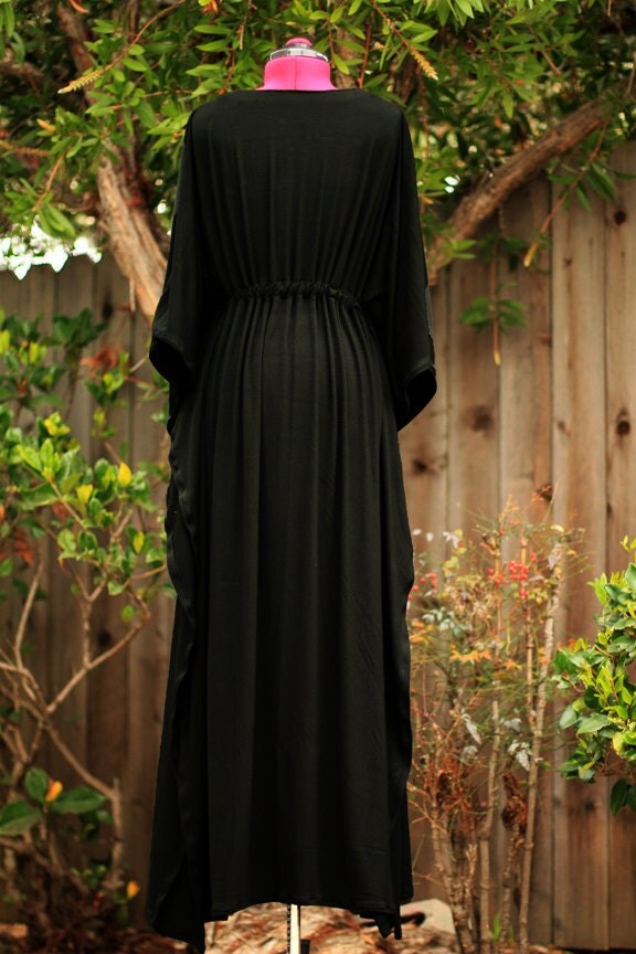 Kaftan Maxi Dress in Black Jersey Knit by mademoisellemermaid