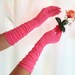 Vintage Bright Pink Gloves. Long Gloves. Dainty. Romantic. Feminine. Fuchsia. Macy's. Prom. Wedding. Formal. Accessory.