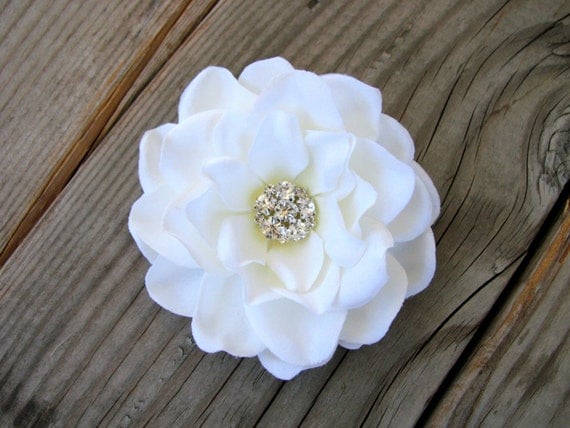 silk hair topper Silk White Pin Wedding Clip Fascinator Head Bridal Piece Gardenia Hair