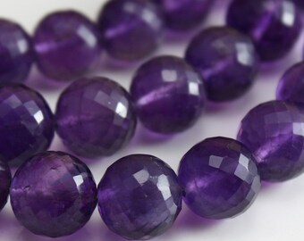 Amethyst Gemstone Beads AA Micro faceted Round Beads - Select Size 8mm - 10mm