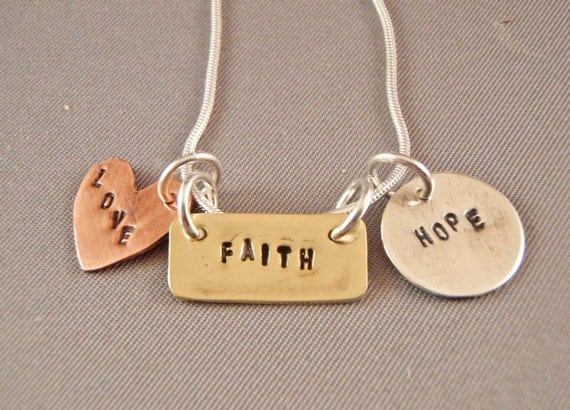 Faith Love Hope Inspirational Necklace Multi Metal