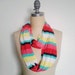 Spring Stripe Infinity Circle Scarf, in coral, aqua, yellow and red
