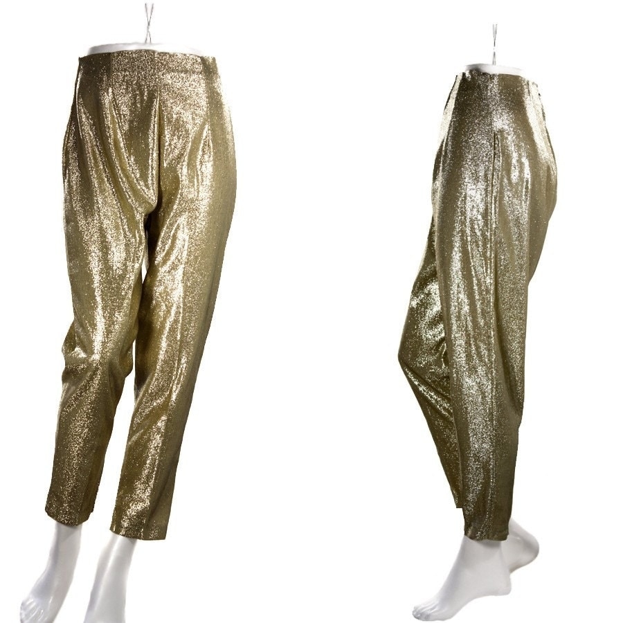 Vintage Pants High Waisted Gold Lame Cocktail Pants