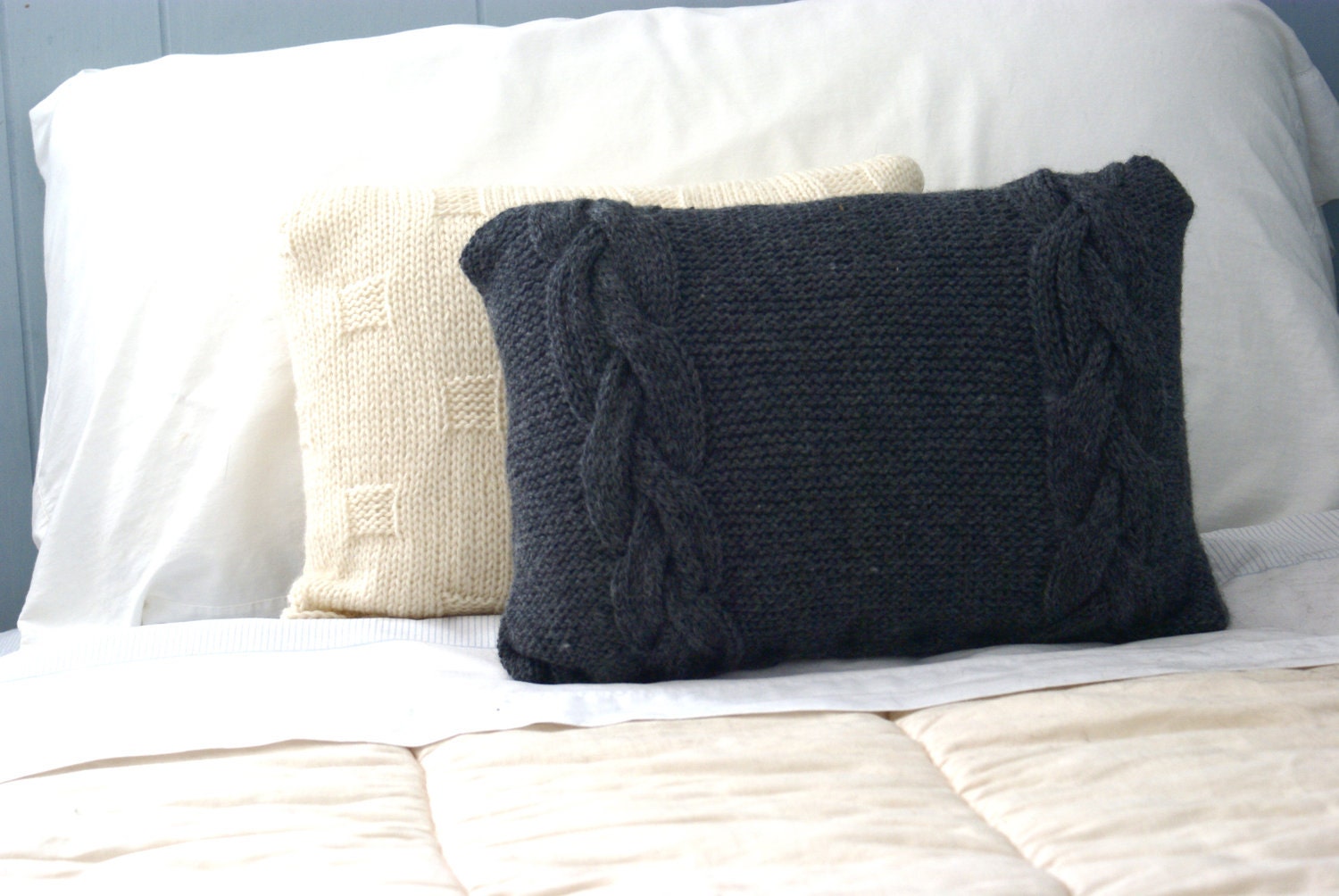 Braided Cable Knit Pillow Sham 16 x 12 Ready to by PreciousKnits