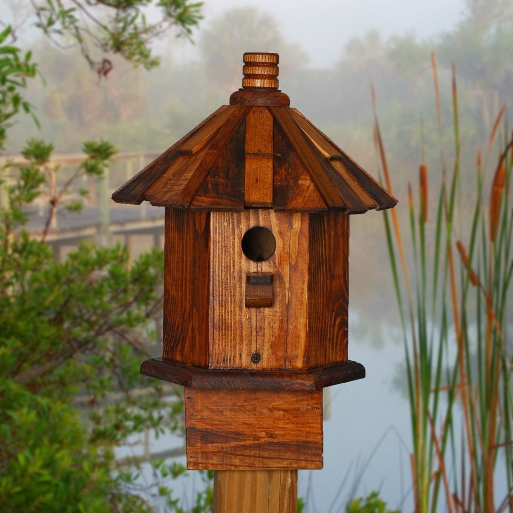 Rustic Bird houses Shake Roof Stain Chickadee Cottage