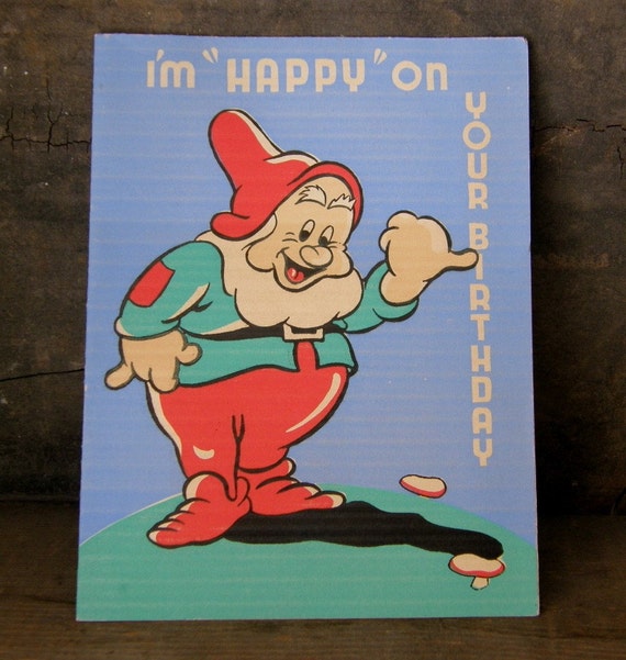 1938 Seven Dwarfs Disney Birthday Greeting Card