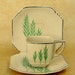 Rare Art Deco Demitasse Cup & Saucer Set, Leigh Ware Green Wheat, Square Ultra Shape, Multiples Available, Free US Shipping