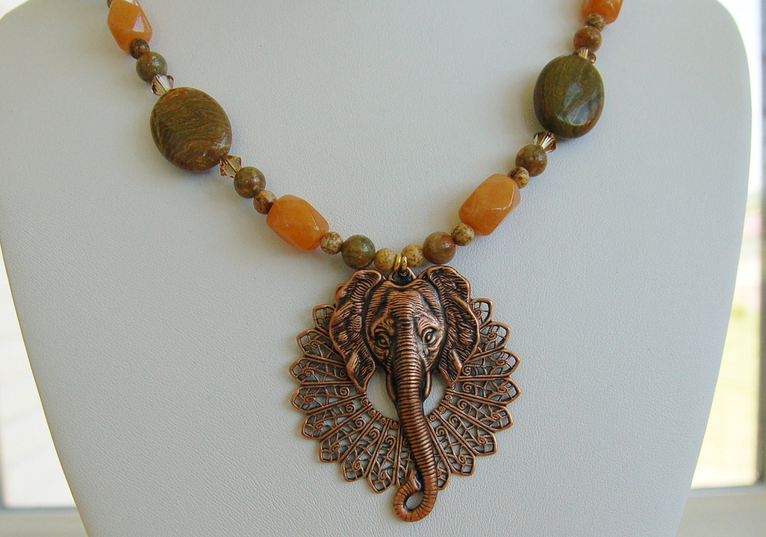 Copper Elephant Semi Precious Beaded Necklace Set by Beadazzle27