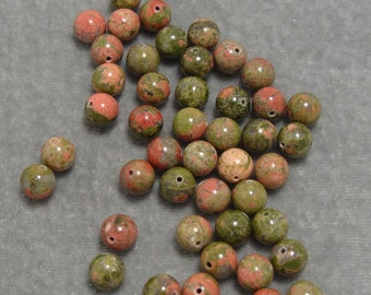 Full Strand 8mm Round Unakite Gemstones (141)
