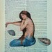 Blue Eyed Mermaid and Shells Vintage Dictionary Page Art