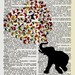 Art Print on Vintage Book Page French to English Dictionary Page Original Art Elephant Loves Butterflies Black Silhouette