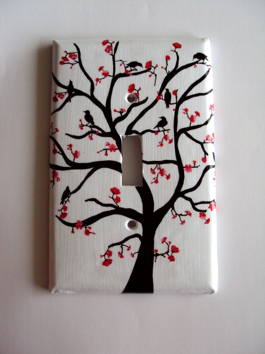 Tree of Life Light Switch Cover Red Flower Blossoms