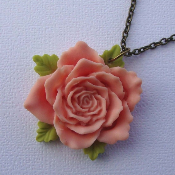 Items similar to Rose Necklace in Coral Pink on Etsy