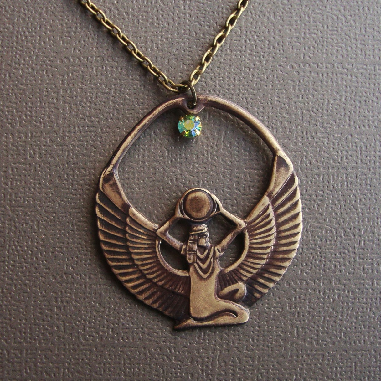 Egyptian Goddess Isis Necklace with Handmade Dark Antique