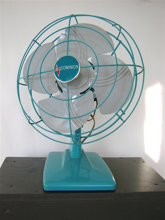 Vintage Industrial Turquoise Dominion Oscillating Fan .. Mad