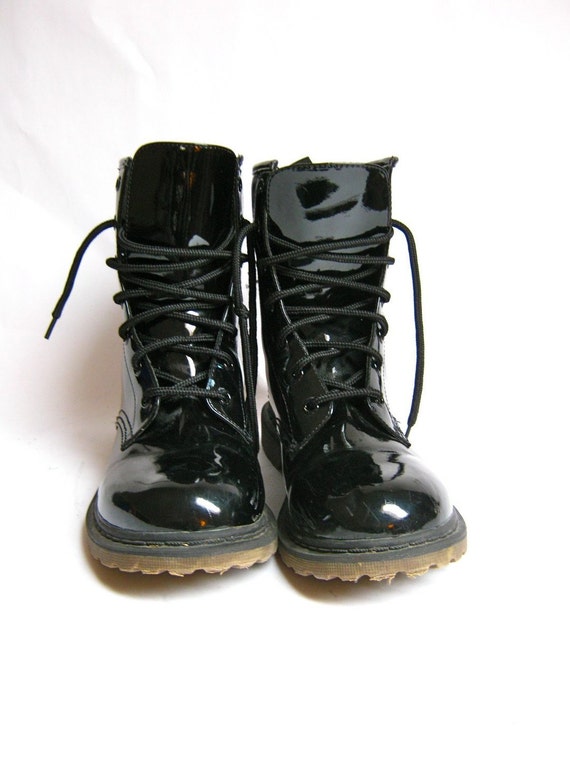 Shiny Black Vinyl Patent Combat Boots 8.5