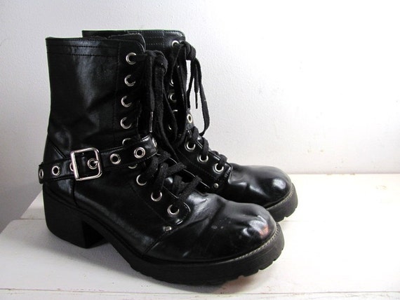Vintage Black Combat Platform Grunge Boots by dirtybirdiesvintage