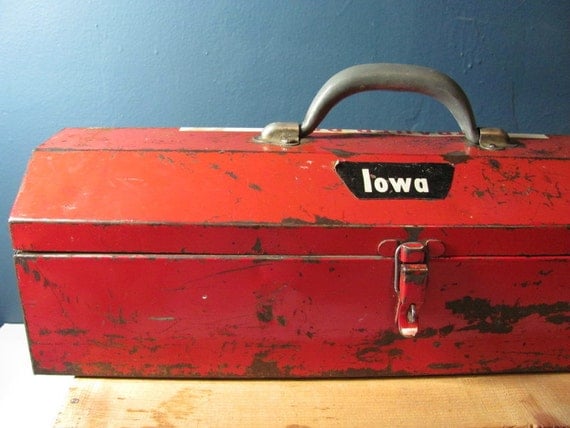 vintage Red Husky Industrial Metal Tool Box by dirtybirdiesvintage