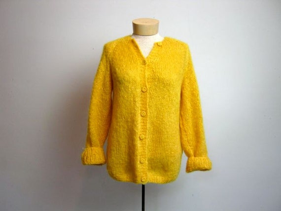 small bright yellow cardigan sweater for women