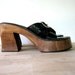 vintage 90s chunky faux wooden black leather platform sandals