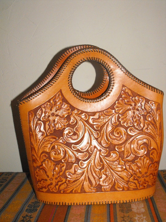 Amazing shaped MEXICAN tooled leather purse