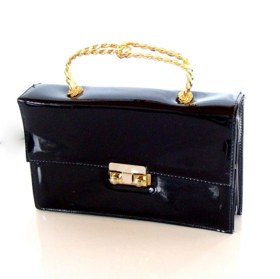 Vintage la France Black Patent Leather Evening Bag