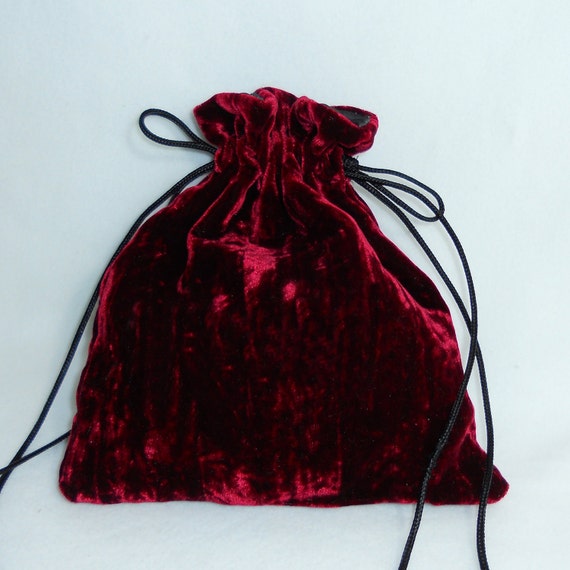 Dark Red Velvet Drawstring Coin Purse Dice Bag by MidnightsMeadow