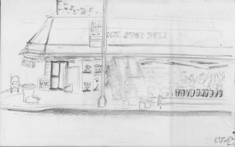 Village Corner NYC pencil drawing of corner in Greenwich