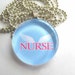 Nurse with Angel Wings- Round Glass Pendant with Silver Plated Ball Chain
