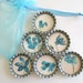 Blue Forget-Me-Not Flowers- Bottlecap Magnets with Blue Organza Bag- Set of 6
