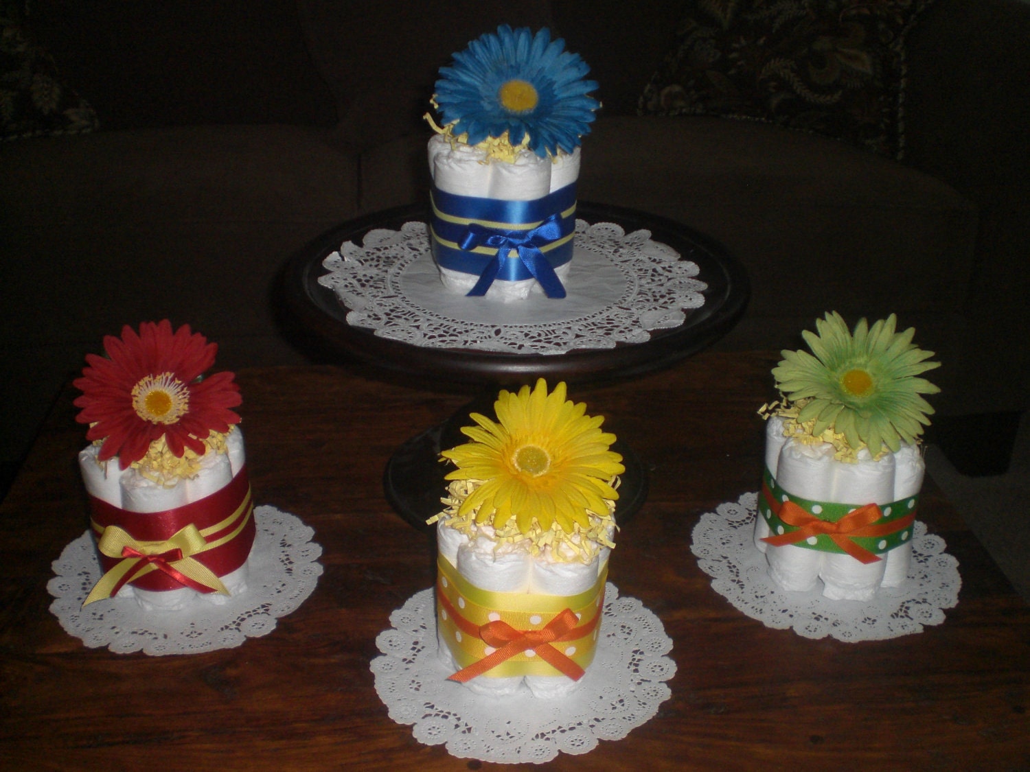 Flower Baby Shower Centerpieces Primary colors mini diaper