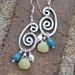 Silver. Aluminum. Spiral. Teal. Lime. Pearl. Earrings.