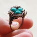 Bird nest ring, Oxidized copper, Turquoise, Custom sized, Wire jewelry