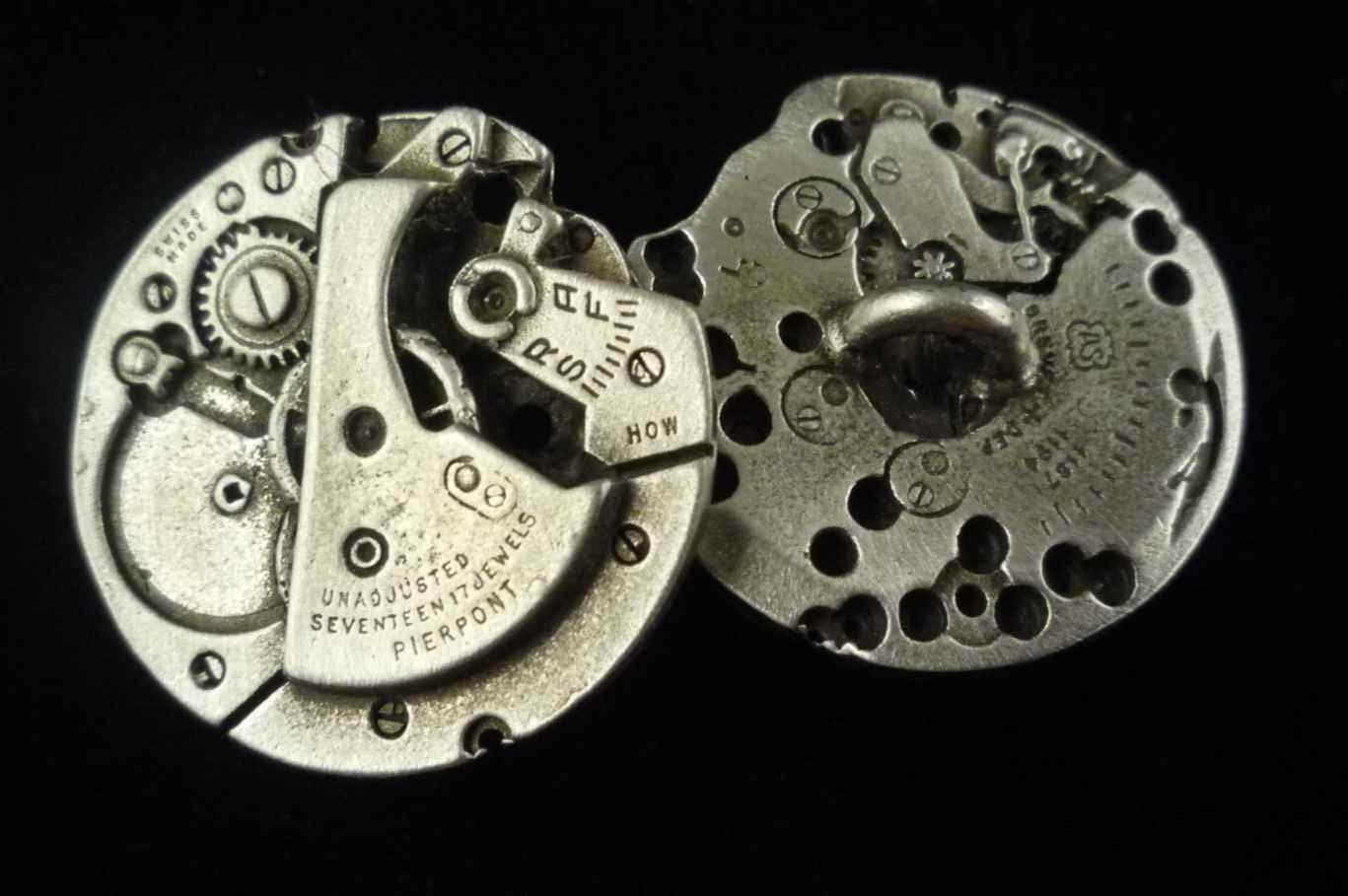 SteamPunk Buttons - TWO Steampunk Watch  Buttons in fine pewter Made in the USA