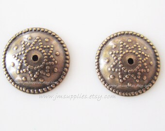 Bead Cap, Antiqued Gold 12mm Round with Stamped Design